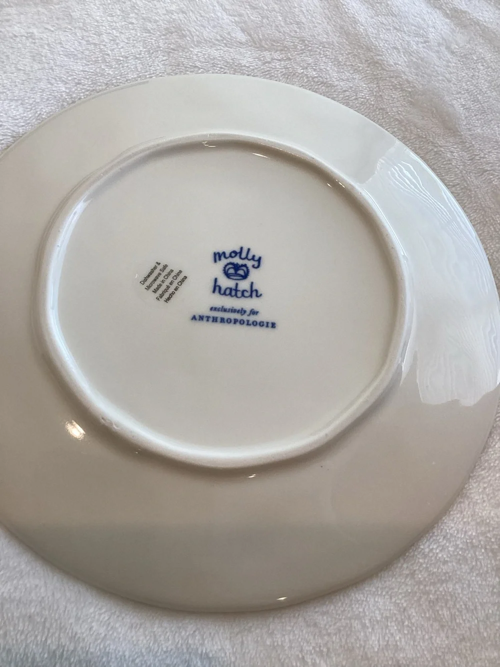 Anthropologie Stoneware Dog Mom Plate Dessert Molly Hatch New White Blue 8.25”